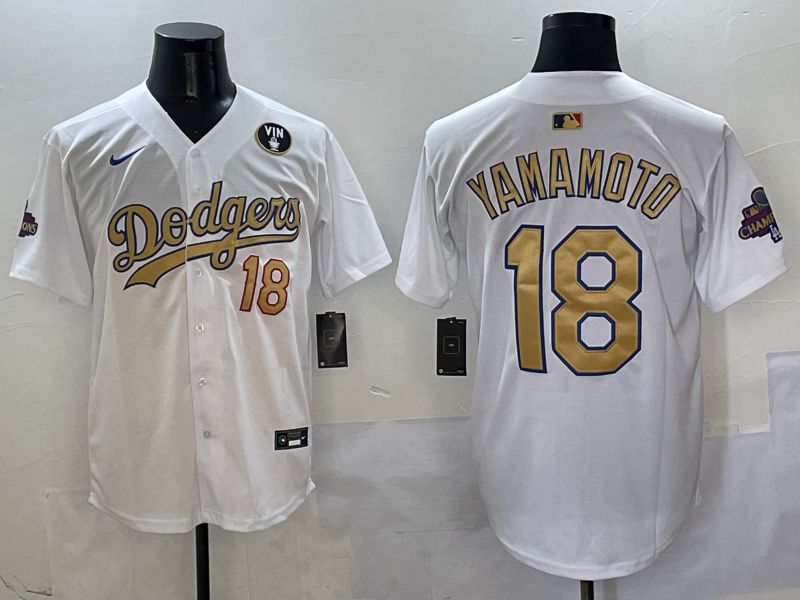 Men Los Angeles Dodgers #18 Yamamoto White Gold Game Nike 2025 MLB Jersey style 4295->los angeles dodgers->MLB Jersey